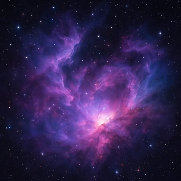 Discover a puzzle with a swirling cosmic nebula in vibrant purples, magentas, and deep blues set against a star-speckled black sky.