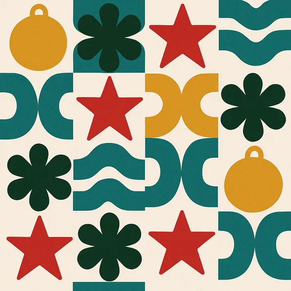 Enjoy an online jigsaw puzzle designed for browser play, featuring a retro-inspired abstract pattern of simple shapes and bold colors.