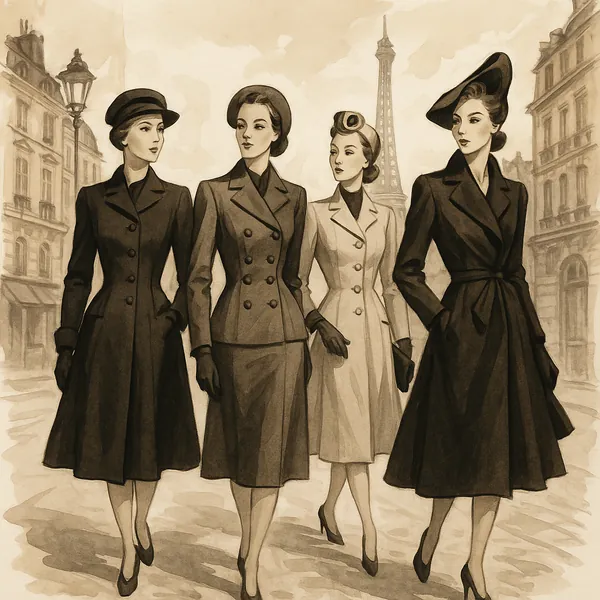 Discover a puzzle with a charming sepia-toned scene of four elegant women in vintage coats strolling past Parisian boulevards with the Eiffel Tower softly risin