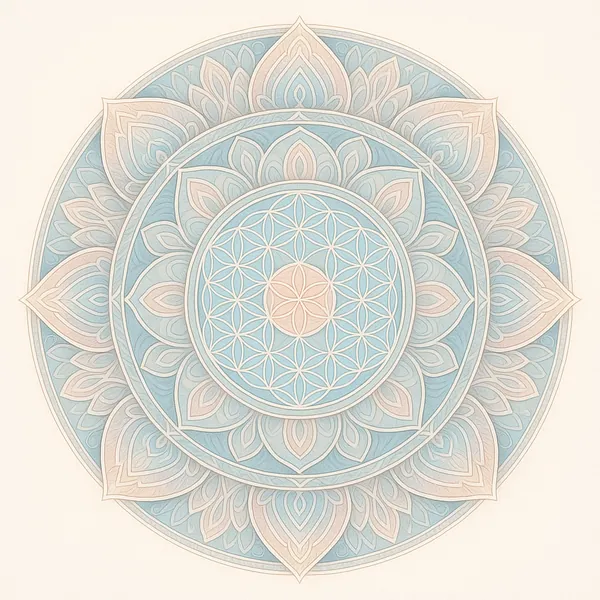 Enjoy an online jigsaw puzzle designed for browser play, featuring a delicate mandala artwork inspired by floral geometry and sacred patterning.