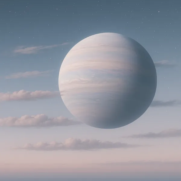 Discover a puzzle featuring a large, pastel-hued gas planet floating above soft, layered clouds against a star-dotted sky.