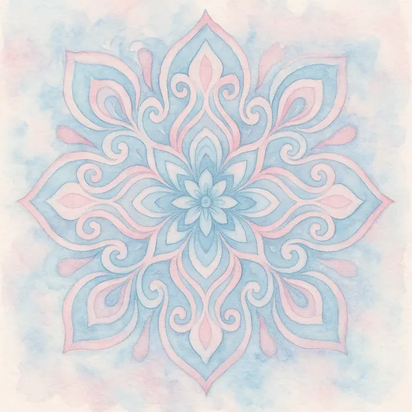 Enjoy an online jigsaw puzzle designed for browser play, featuring a delicate watercolor mandala in soft pastel tones.