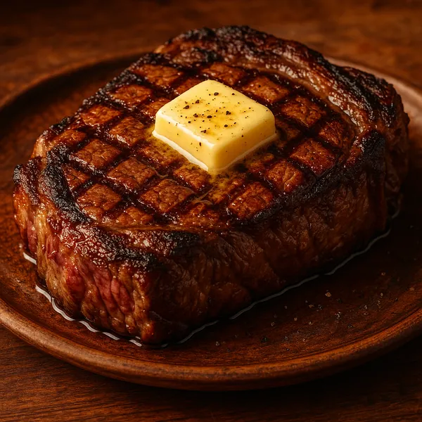 Discover a puzzle with a close-up of a perfectly grilled steak topped with a melting pat of butter — rich mahogany and caramelized grill marks contrast with the