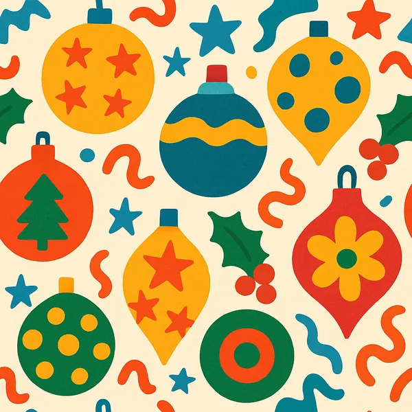 Enjoy an online jigsaw puzzle designed for browser play, featuring a cheerful holiday pattern of classic ornaments and seasonal motifs.