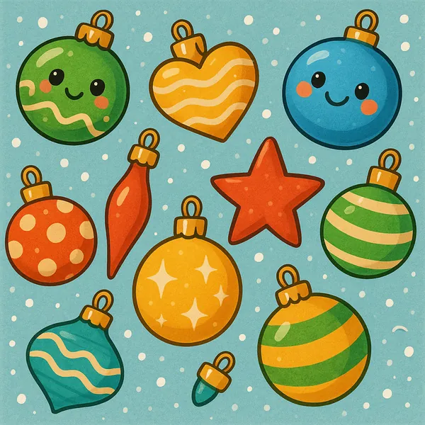 This online jigsaw puzzle features a cheerful collection of holiday ornaments and seasonal decorations, perfect for a festive browser play session.