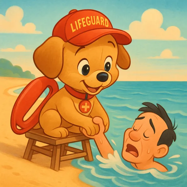 Enjoy an online jigsaw puzzle designed for browser play, featuring a charming beach scene with a lifeguard puppy at its heart and a seaside rescue theme.
