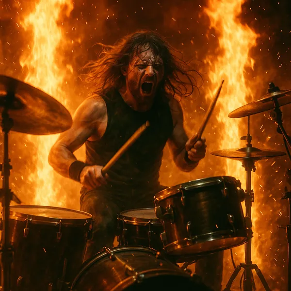 This online jigsaw puzzle features a fiery rock performance scene you can play right in your browser, centered on music and live energy.