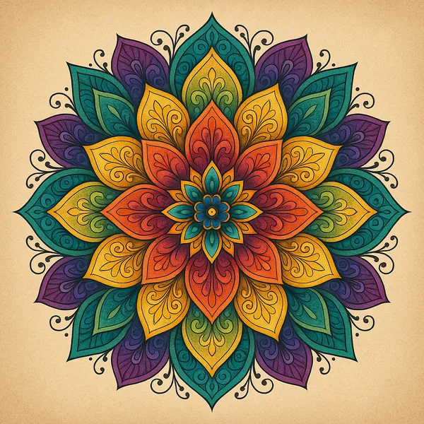 Enjoy an online jigsaw puzzle designed for browser play, featuring a vibrant mandala illustration that blends art and decorative pattern.