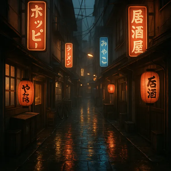 Discover a puzzle with a rain-soaked, lantern-lit Japanese alleyway, now available on PuzzleFree.Game.
