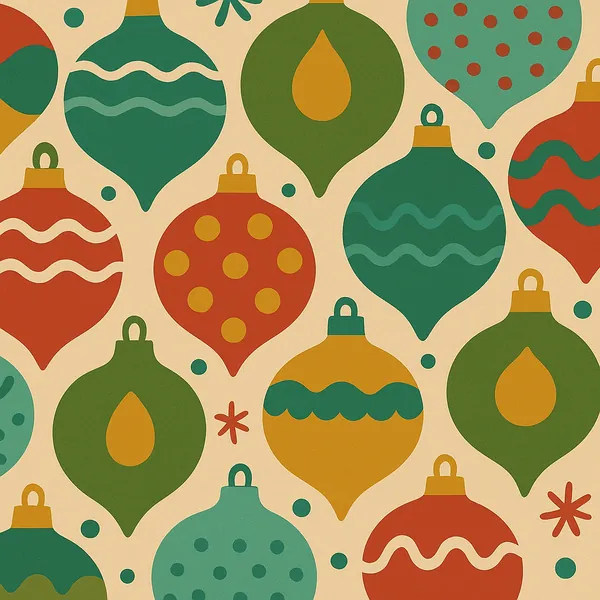 Enjoy an online jigsaw puzzle designed for browser play, featuring a cheerful pattern of holiday ornaments and decorative shapes.