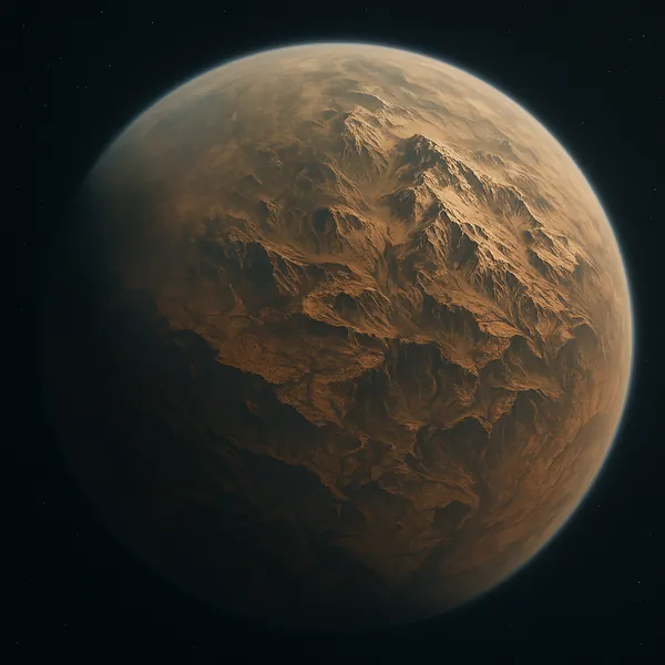 Discover a puzzle with a richly detailed, otherworldly planet bathed in warm ochre and deep brown tones, where rugged mountain ridges and sweeping canyon textur