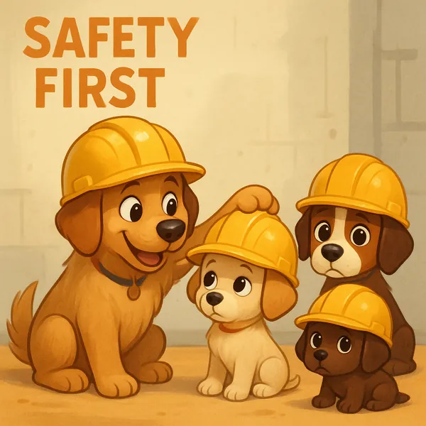 This online jigsaw puzzle features a charming, illustrated scene of playful dogs wearing safety helmets, making it a delightful pick for animal and family-frien