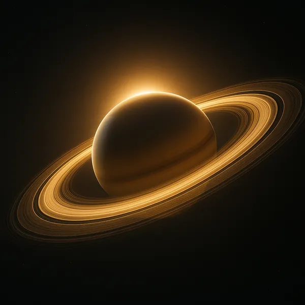 Discover a puzzle with a majestic ringed planet bathed in warm golden light against the deep black of space.