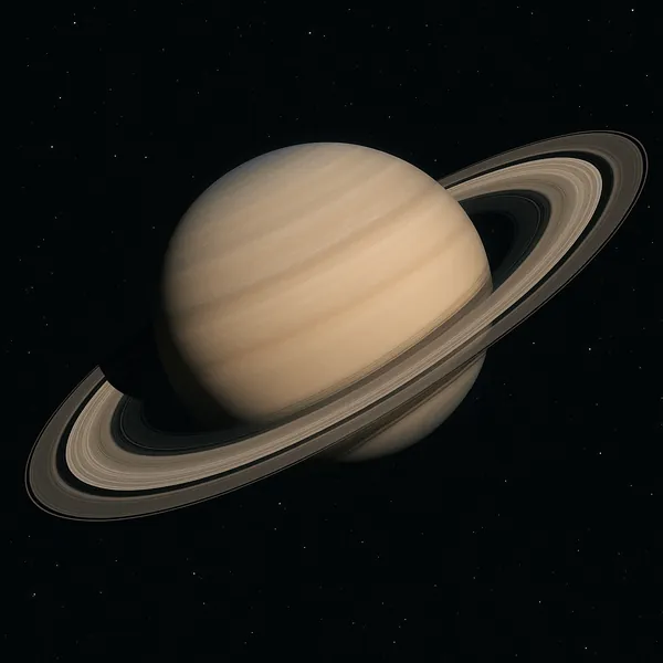 Discover a puzzle with a majestic ringed planet set against a deep, star-speckled sky — soft beige and tan bands wrap the globe while concentric, textured rings
