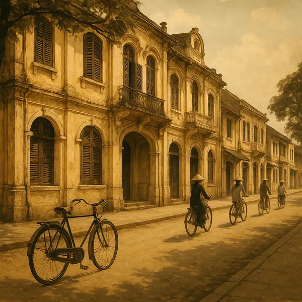 Enjoy assembling a puzzle depicting a sepia-toned, nostalgic street scene with classic colonial façades and arched windows lining a quiet avenue.