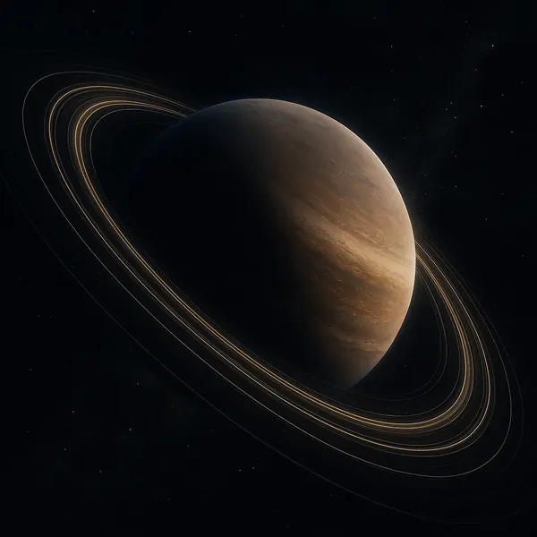 Play an online jigsaw puzzle in your browser that shows a majestic ringed planet drifting through deep space, perfect for fans of space and astronomy themes.