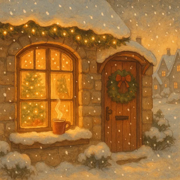 Enjoy an online jigsaw puzzle designed for browser play, featuring a cozy winter cottage scene that blends holiday charm and gentle nature.
