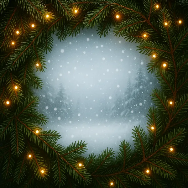 Enjoy an online jigsaw puzzle designed for browser play, featuring a winter holiday nature scene framed by evergreen branches.