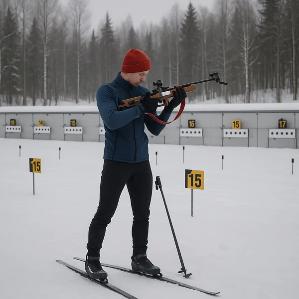 Enjoy an online jigsaw puzzle designed for browser play, featuring a winter sports scene that captures the biathlon discipline.