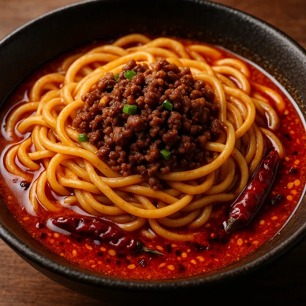 This online jigsaw puzzle features a close-up of a steaming bowl of spicy noodles and savory meat, perfect for food lovers to enjoy in the browser.