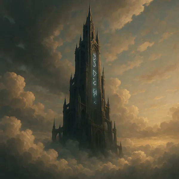 Enjoy assembling a puzzle depicting a soaring, gothic tower rising above a sea of clouds at golden hour.