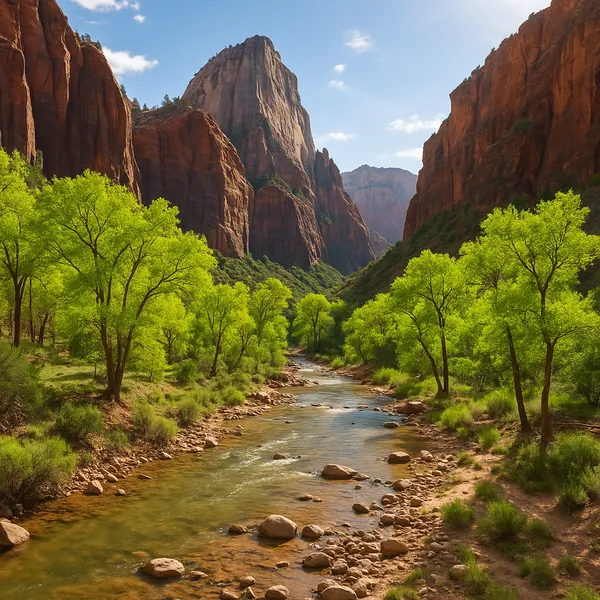 Enjoy an online jigsaw puzzle designed for browser play, featuring a stunning nature scene of a river winding through a red rock canyon.