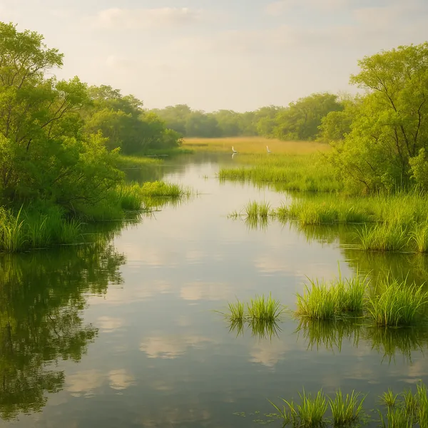 Enjoy an online jigsaw puzzle designed for browser play, featuring a peaceful marshland scene that celebrates nature.