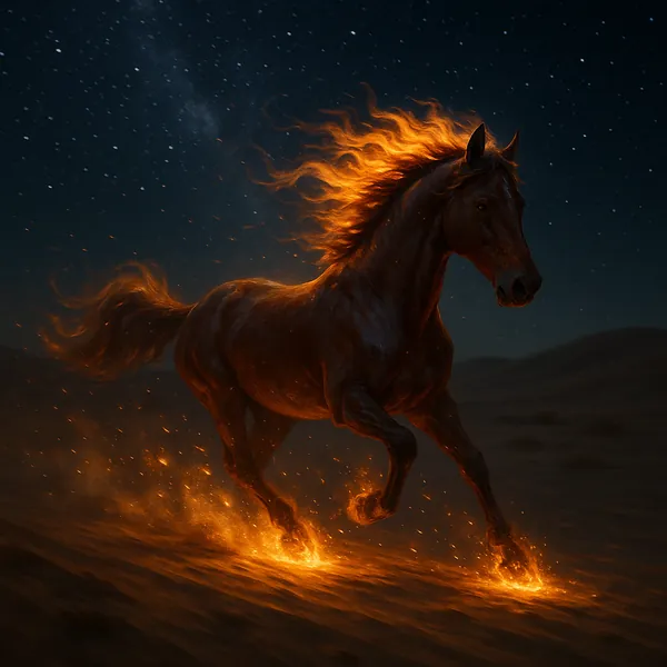 This online jigsaw puzzle features a magnificent horse galloping through a starry night, blending themes of animals and fantasy in a browser-friendly format.