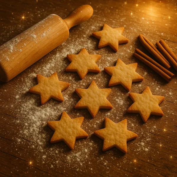 This online jigsaw puzzle features a cozy baking scene of star-shaped cookies fresh from the oven, perfect for fans of food and homey still life images.