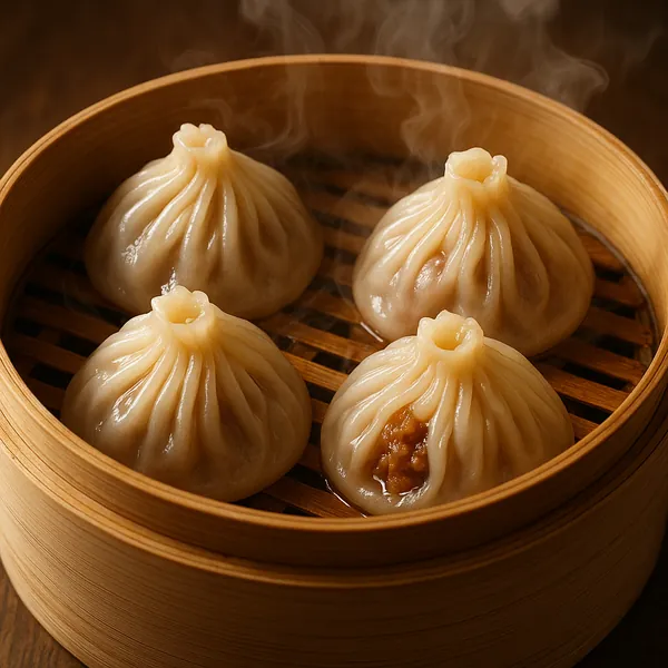 Enjoy an online jigsaw puzzle designed for browser play, featuring a close-up of steaming dumplings in a bamboo steamer that celebrates food and cozy comfort.