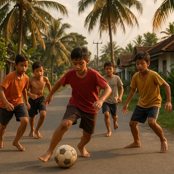 Enjoy an online jigsaw puzzle designed for browser play, featuring a lively street soccer scene with children playing outdoors.