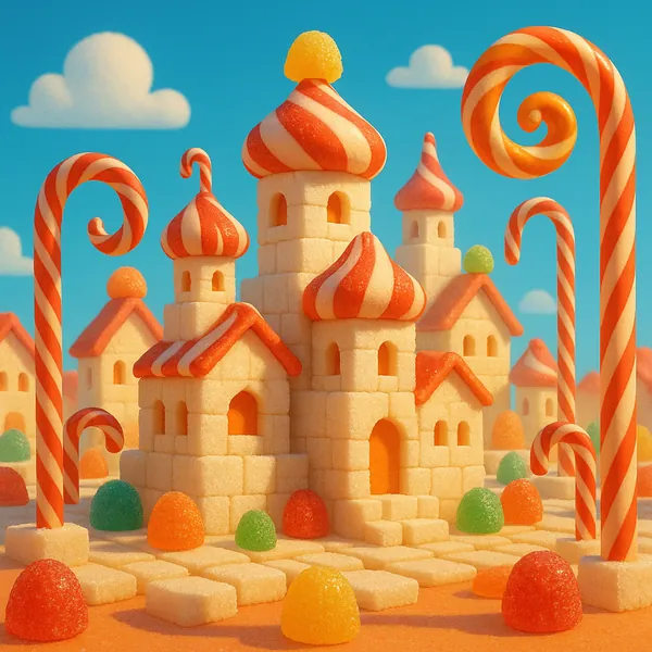 Enjoy an online jigsaw puzzle designed for browser play, featuring a whimsical candy-land scene made of sugary treats and sweet confections.