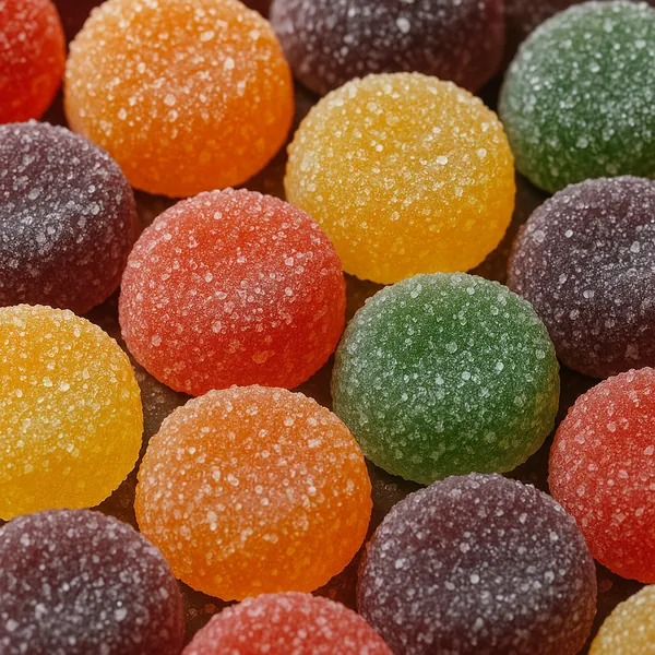 Enjoy an online jigsaw puzzle designed for browser play, featuring a close-up of colorful sweets in a food-themed scene.