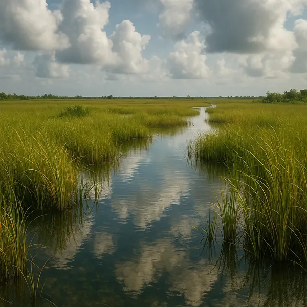 Enjoy an online jigsaw puzzle designed for browser play, featuring a tranquil marsh landscape that celebrates nature and peaceful wetlands.