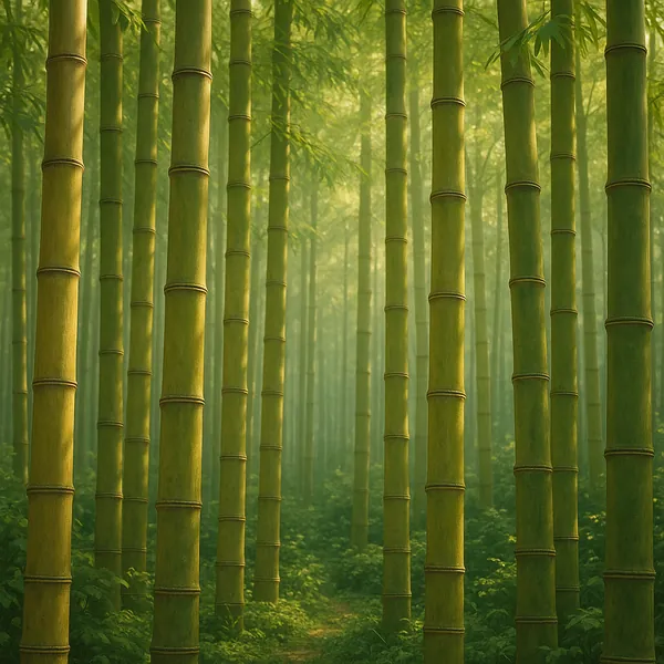 Discover a puzzle with a serene bamboo forest bathed in soft green light.