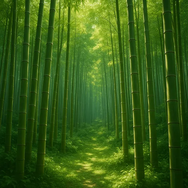 Enjoy assembling a puzzle depicting a serene bamboo forest pathway bathed in soft, emerald light.