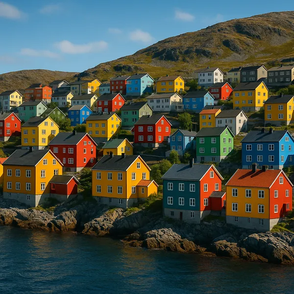 Discover a puzzle with a charming coastal village of brightly painted houses stacked on rocky shores, perfect for PuzzleFree.Game.