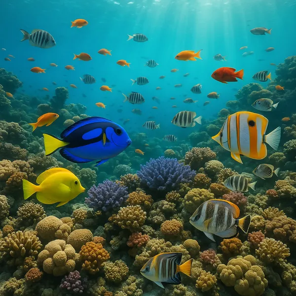 Enjoy an online jigsaw puzzle designed for browser play, featuring a vibrant underwater world of tropical fish and coral reefs.