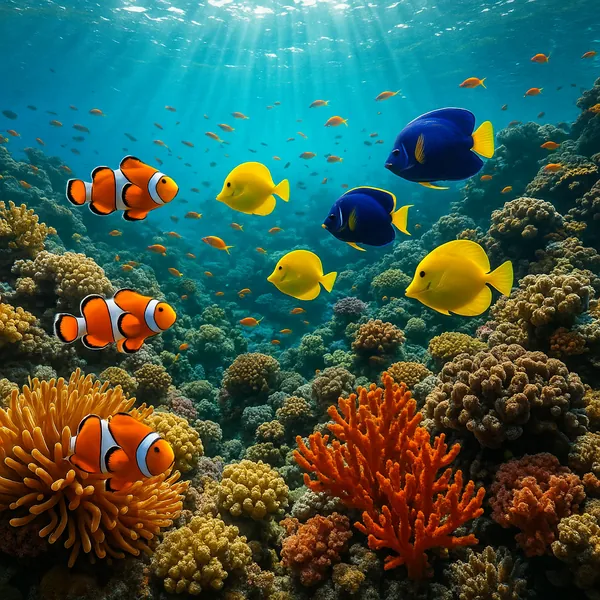 This online jigsaw puzzle features a vibrant underwater scene full of colorful marine life and coral reef beauty, perfect for nature and animal lovers to play r
