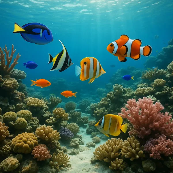 This online jigsaw puzzle features a vibrant underwater scene filled with colorful reef fish and coral, perfect for nature and animal lovers to enjoy in the bro