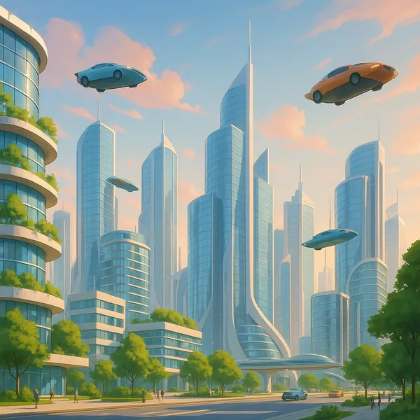 Enjoy an online jigsaw puzzle designed for browser play, featuring a futuristic cityscape alive with sleek skyscrapers and hovering cars.
