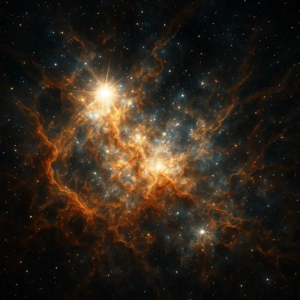 Discover a puzzle with a glowing cosmic nebula filled with swirling orange filaments and scattered blue-white stars.