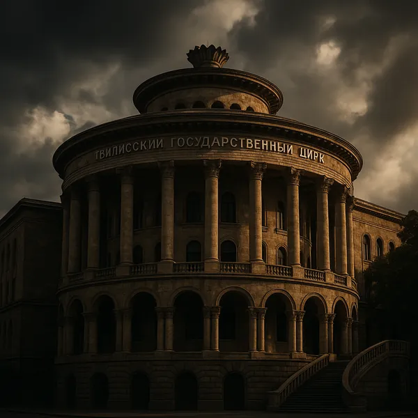 Discover a puzzle featuring a grand, cylindrical neoclassical building bathed in warm stone tones against a dramatic, cloud-filled sky.