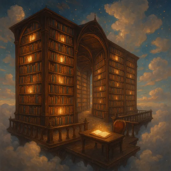 Discover a puzzle with a dreamy, floating library set among soft clouds and a star-sprinkled night sky.