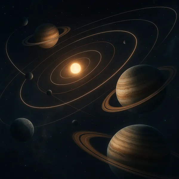 Enjoy an online jigsaw puzzle designed for browser play, featuring a serene space scene of planets and glowing orbits.