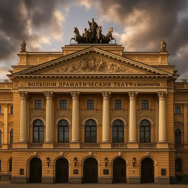 Discover a puzzle with a grand classical theater facade bathed in warm golden tones, tall Corinthian columns, ornate carvings, and statues crowning the pediment