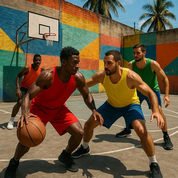 Enjoy an online jigsaw puzzle designed for browser play, featuring lively street basketball and summertime sports action.
