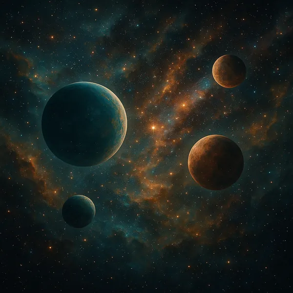 Enjoy an online jigsaw puzzle designed for browser play, featuring a serene cosmic scene of planets and starfields.