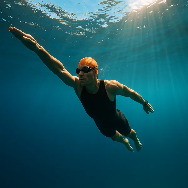 Enjoy an online jigsaw puzzle designed for browser play, featuring an underwater swimming scene that celebrates sport and the serenity of open water.