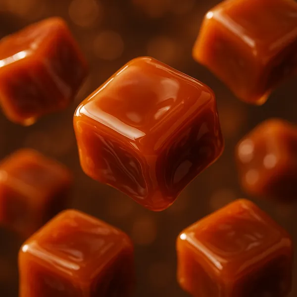 Enjoy an online jigsaw puzzle designed for browser play, featuring glossy caramel candies in a warm, food-themed close-up.